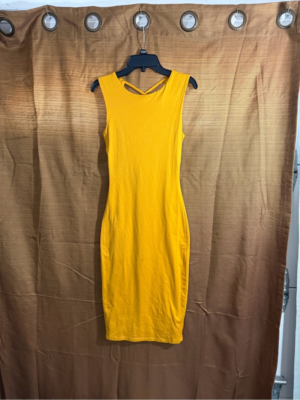 Joe & Elle Mustard Yellow Midi Dress with Cross-Back Detail